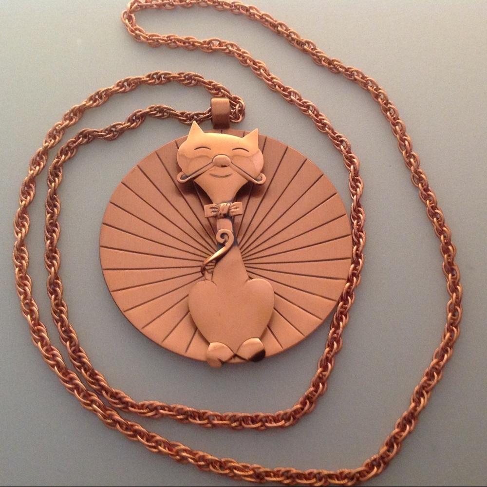 Vintage copper stylized cat pendent